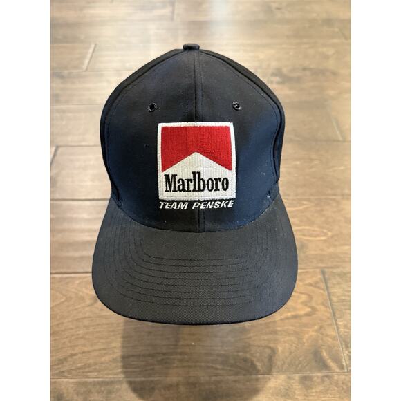 Vintage 90s Marlboro Team Penske Mens Black Adjustable SnapBack Hat Baseball Cap - Picture 2 of 7
